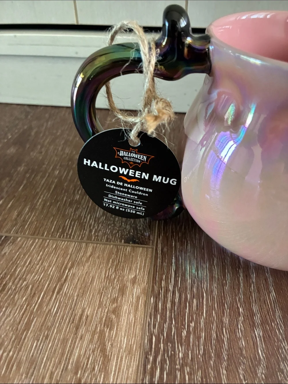 Pink iridescent Halloween cauldron coffee mug set.